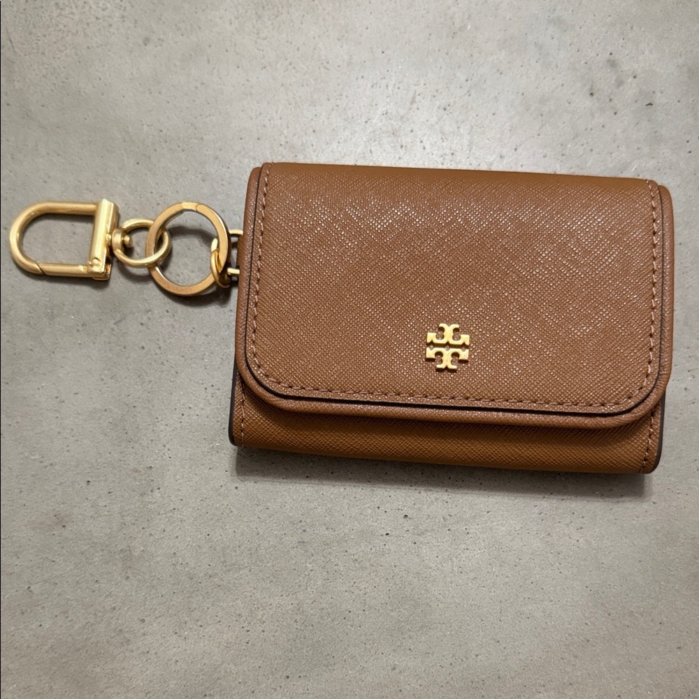 Tory Burch Tan Keychain Wallet with Gold Accents